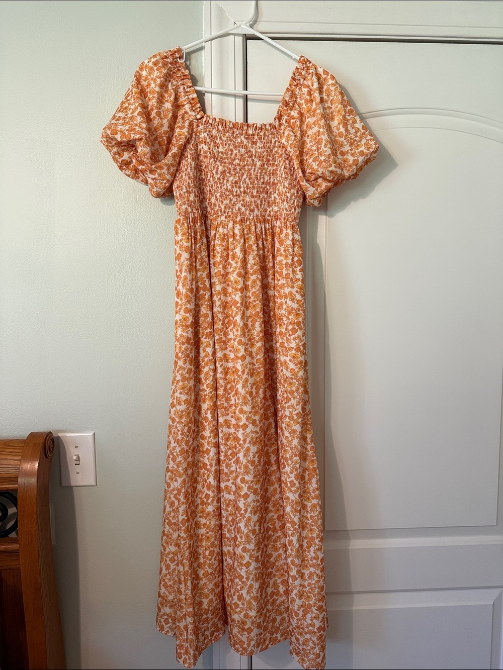 Women's Ivy City Co Orange Floral Puff-Sleeve Maxi Dress